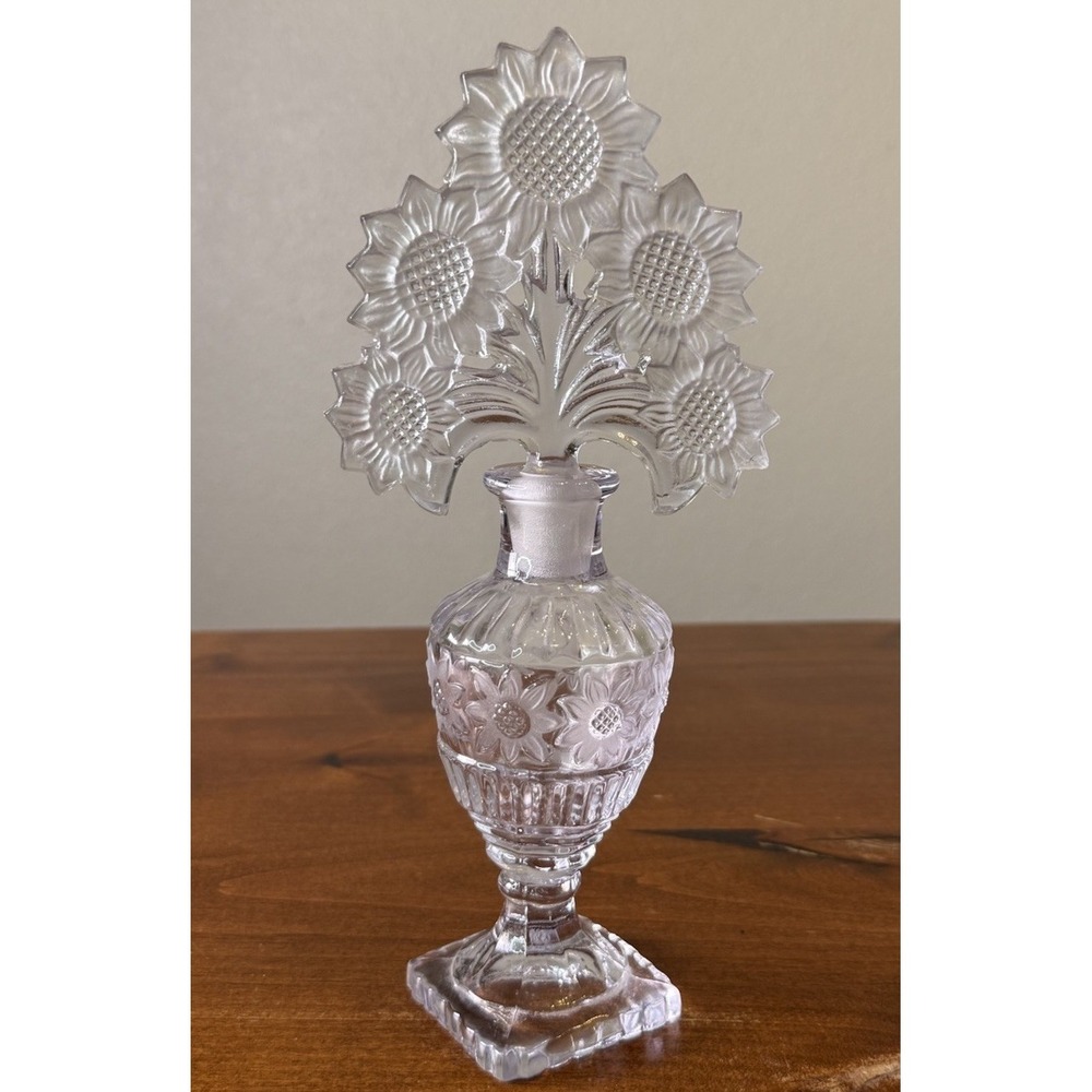 Imperial Glass IRICE Sunflower Pressed Glass Vintage 10 3/8" Perfume Bottle 1940
